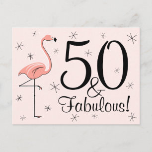 Flamingo Rosa "50 och Fabulous!" vykort