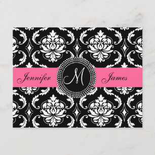 Flamingo Rosa Black Damask Monogram Spara datum Datumet