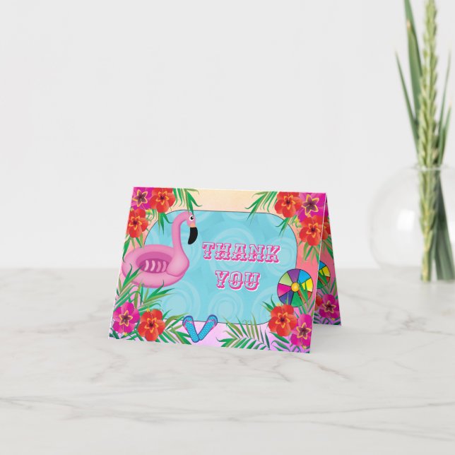 Flamingo Rosa Blommig Födelsedagsfest Tack (Framsida)