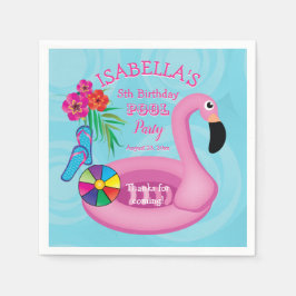 Flamingo Rosa Blommigt 5th Birthday Bassäng Party Pappersservett