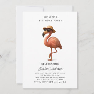 Flamingo Rosa Blommor Födelsedagsfest Inbjudan