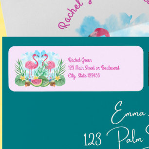 Flamingo Rosa Bröllop return Returadress Etikett