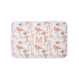 Flamingo Rosa Coral Monogram Mönster Badrumsmatta