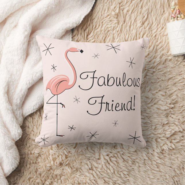 Flamingo Rosa "Fabulous Friend!" dekorativ kudde (Filt)