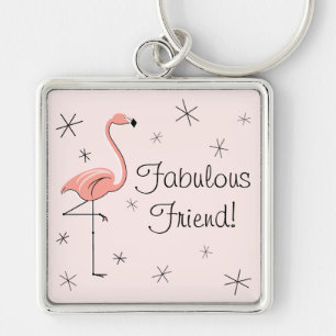 Flamingo Rosa "Fabulous Friend!"-nyckelkedjepremie Fyrkantig Silverfärgad Nyckelring