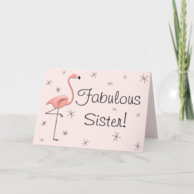 Flamingo Rosa Fabulous Sister! födelsedagskort Kort (Framsida)