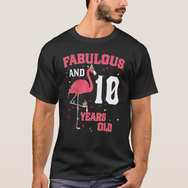 Flamingo Rosa födelsedag (10 år) T Shirt (Framsida)