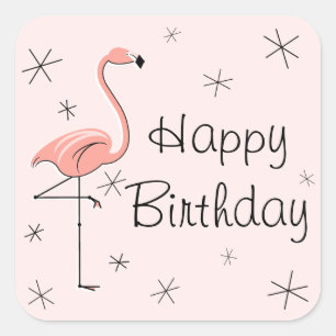Flamingo Rosa Grattis på födelsedagen-dekal Fyrkantigt Klistermärke