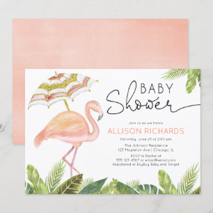 Flamingo rosa guld Flickbabydusch Inbjudningar