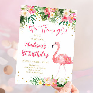 Flamingo Rosa Guld Första födelsedag Inbjudningar