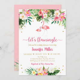 Flamingo Rosa Guld Tropical Blommigt Baby Shower Inbjudningar