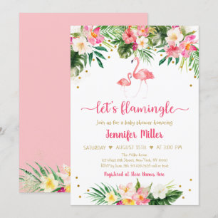 Flamingo Rosa Guld Tropical Blommigt Baby Shower Inbjudningar