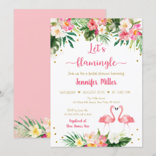 Flamingo Rosa Guld Tropical Blommigt Möhippa Inbjudningar
