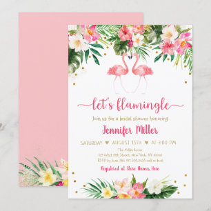 Flamingo Rosa Guld Tropical Blommigt Möhippa Inbjudningar
