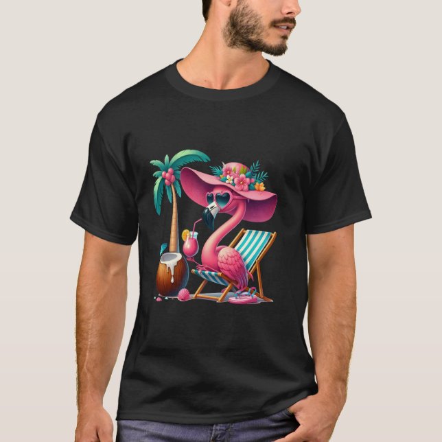 Flamingo Rosa Handflatan Träd Tropical Beach Summe T Shirt (Framsida)