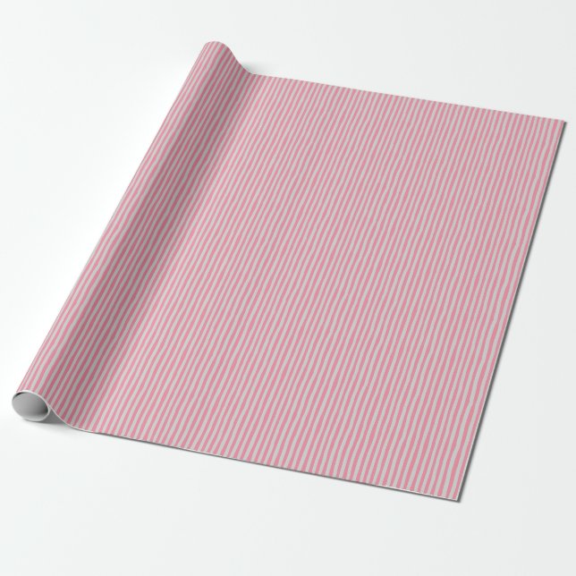 Flamingo Rosa & Ljusgrå Ojämna Ränder Presentpapper (Utrullad)