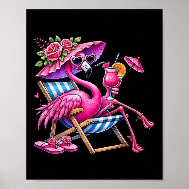 Flamingo Rosa Palmträd Tropisk Strand Sommar Ledig Poster (Framsidan)