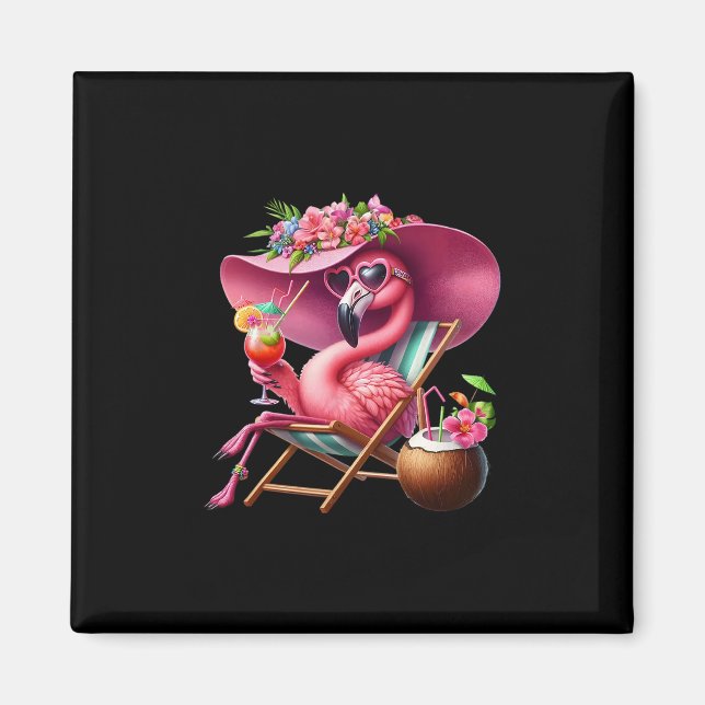 Flamingo Rosa Palmträd Tropisk Strand Sommarledigh Magnet (Framsidan)