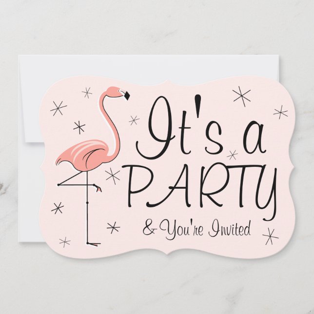 Flamingo Rosa "Party" -inbjudan fäste Inbjudningar (Framsida)