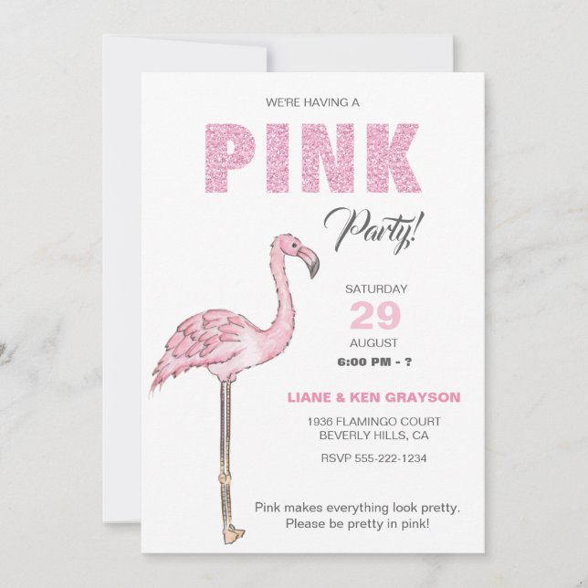 Flamingo Rosa Party Inbjudningar (Framsida)