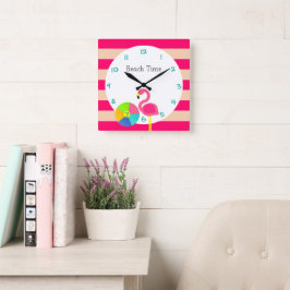 Flamingo Rosa Rand Personlig vägspärr Fyrkantig Klocka