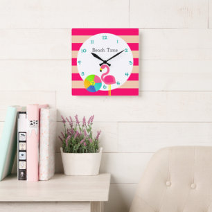 Flamingo Rosa Rand Personlig vägspärr Fyrkantig Klocka