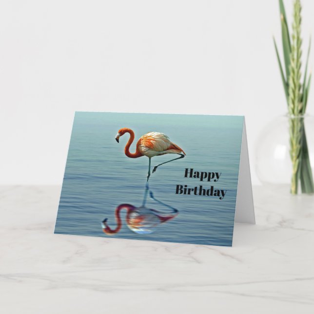 Flamingo Rosa Reflection Wildlife Photo Birthday Kort (Framsida)