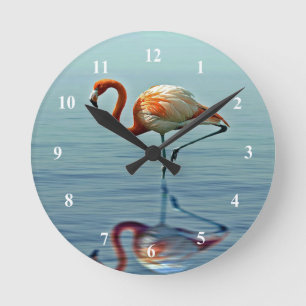 Flamingo Rosa Reflection Wildlife Photo Rund Klocka