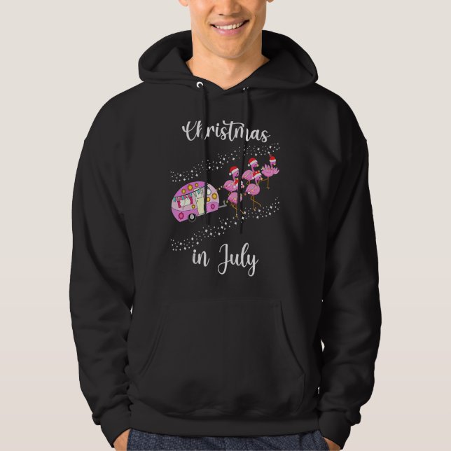 Flamingo Rosa Retro Camping Car jul i juli Hoodie (Framsida)