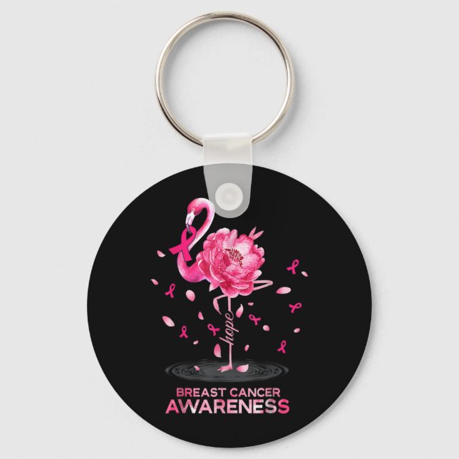 Flamingo Rosa Ribbon Breast Cancer Awareness Nyckelring (Framsida)