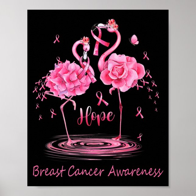 Flamingo Rosa Ribbon Butterflies Breast Cancer Awa Poster (Framsidan)
