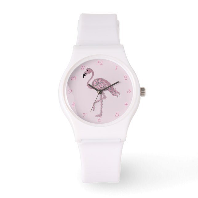 Flamingo Rosa ros Flamingos Clock Armbandsur (Framsida)