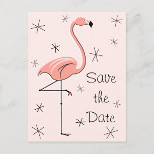 Flamingo Rosa "Save the date" lodrät vycard Meddelande Vykort
