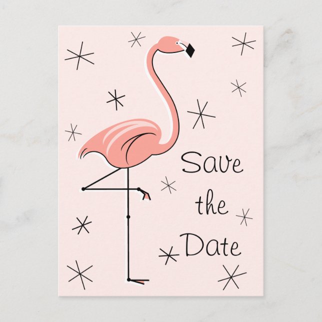Flamingo Rosa "Save the date" lodrät vycard Meddelande Vykort (Framsida)