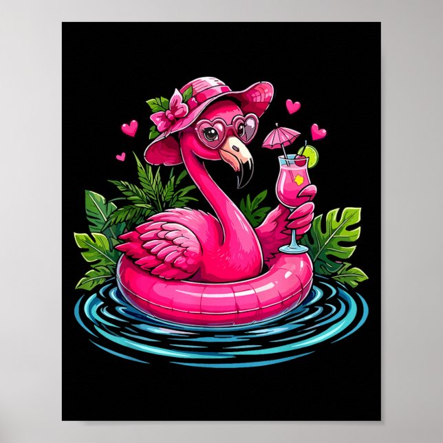 Flamingo rosa strandvibbar palmträd tropisk poster (Framsidan)