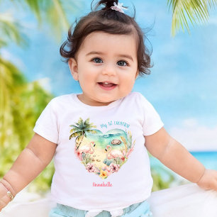 Flamingo Rosa Summer Vacation Tropical Girl Beach T Shirt
