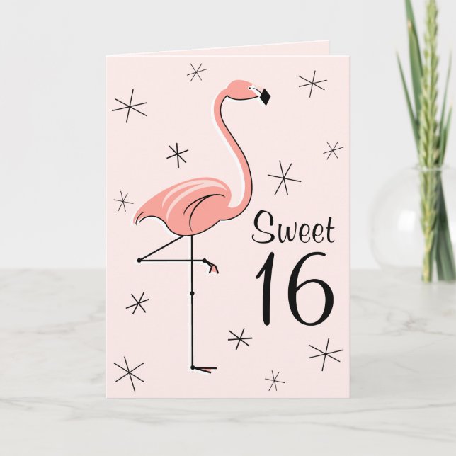 Flamingo Rosa Sweet 16 hälsning card lodrät Kort (Framsida)