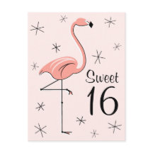 Flamingo Rosa "Sweet 16" lodrät vycard