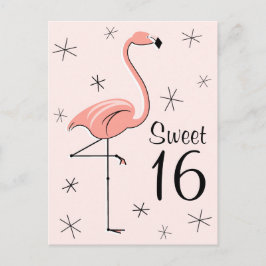 Flamingo Rosa "Sweet 16" lodrät vycard Vykort