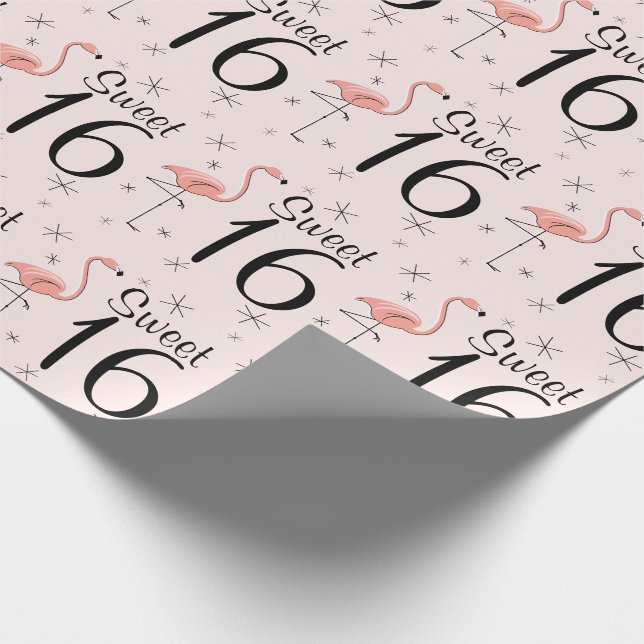 Flamingo Rosa 'Sweet 16' omslag papper Presentpapper (Hörn)