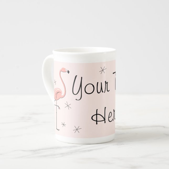 Flamingo Rosa Text bone china mugg Benporslin Mugg (Framsida vänster)