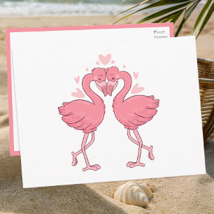 Flamingo Rosa Tropisk Strandbröllop Tack Vykort