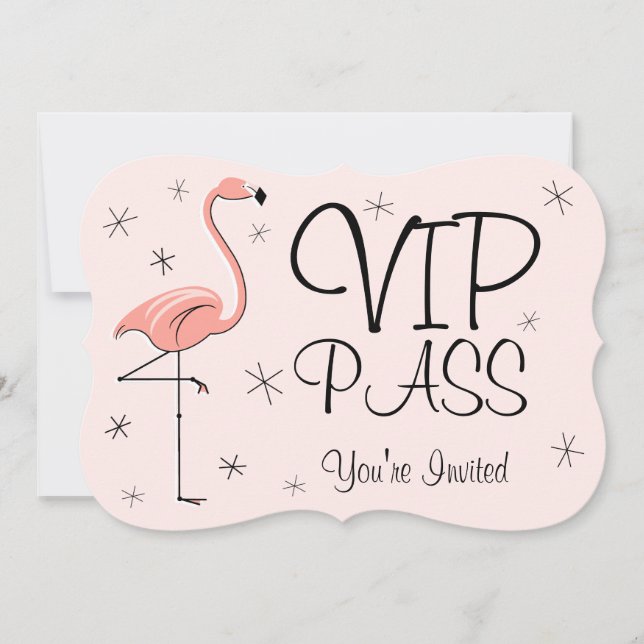 Flamingo Rosa 'VIP PASS'-inbjudningsklapp Inbjudningar (Framsida)