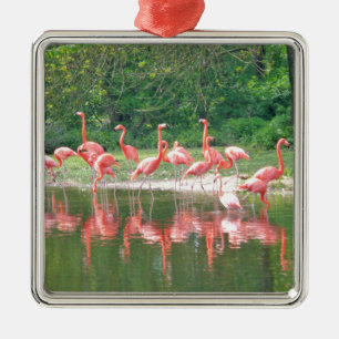 Flamingo Row vid Sjö i Vår,Birds Rosa Wildlife Julgransprydnad Metall