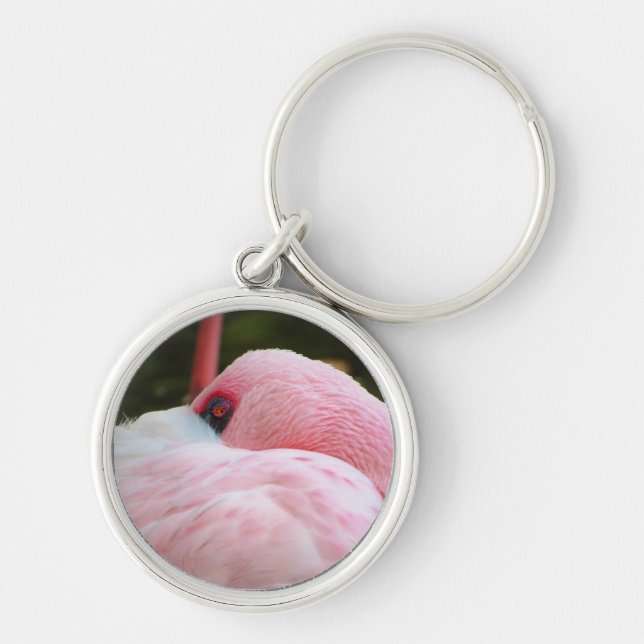 Flamingo Rund Silverfärgad Nyckelring (Framsidan)