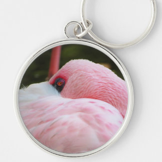 Flamingo Rund Silverfärgad Nyckelring