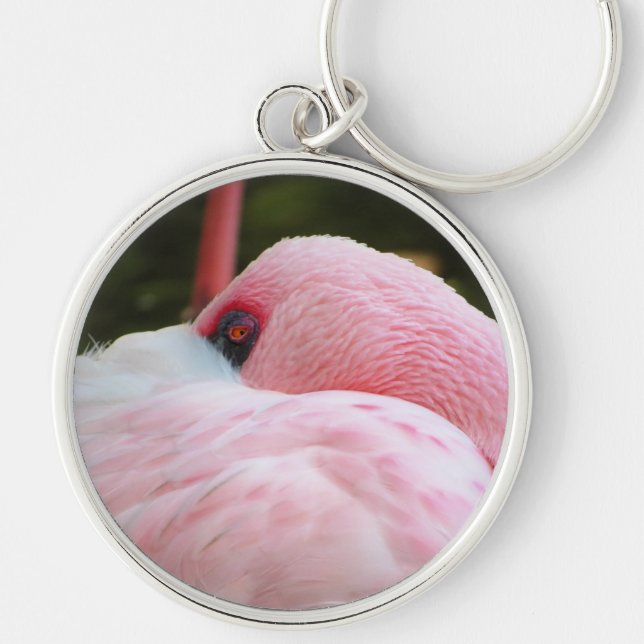 Flamingo Rund Silverfärgad Nyckelring (Framsidan)