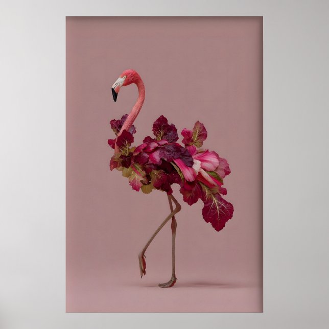 Flamingo Sallads Konsttryck – Surreal Botanisk Poster (Framsidan)