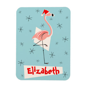Flamingo Santa Blå Namn magnet flexibel porträtt