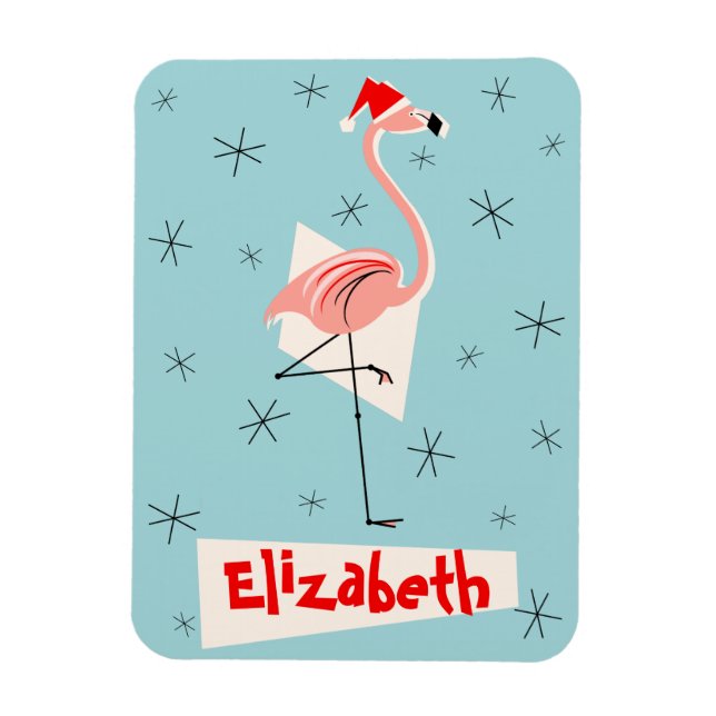 Flamingo Santa Blå Namn magnet flexibel porträtt (Vertikal)